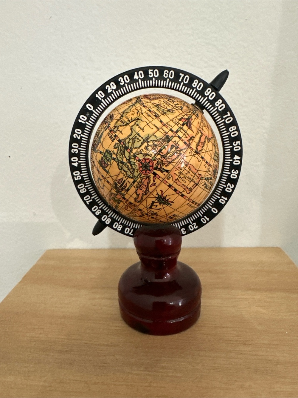 Vintage Mini Globe Desk Accessory with Pencil Sharpener Wooden Base